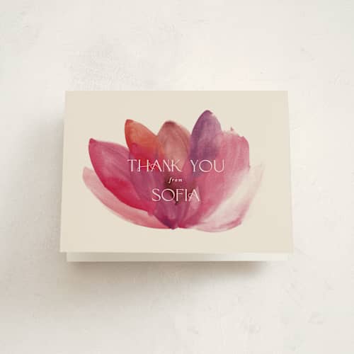 This is a petal kids thank you cards with standard by Gwen Bedat called lotus printing on strathmore in standard