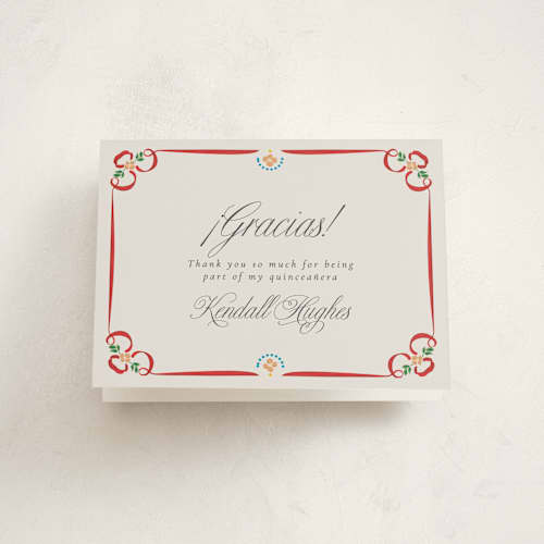 This is a cherry kids thank you cards with standard by Ana de Sousa called folklore bloom printing on strathmore in standard