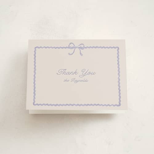 This is a lavender kids thank you cards with standard by Tamara Hilje called ric rac nostalgia printing on strathmore in standard