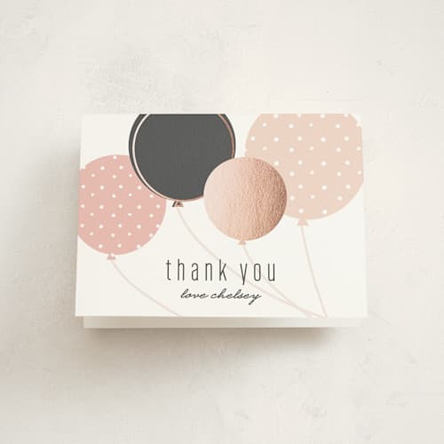 This is a rose kids thank you cards with standard by Melanie Severin called chic balloons printing on strathmore in standard