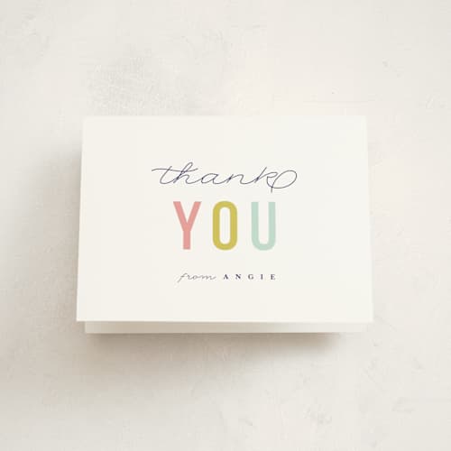 This is a cupcake kids thank you cards with standard by Lori Wemple called sweet sixteen printing on strathmore in standard