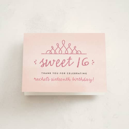 This is a tea rose kids thank you cards with standard by Erica Krystek called sweet shimmer printing on strathmore in standard