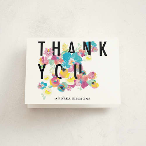 This is a aquamarine kids thank you cards with standard by Lady Noble called floral sixteenth printing on strathmore in standard