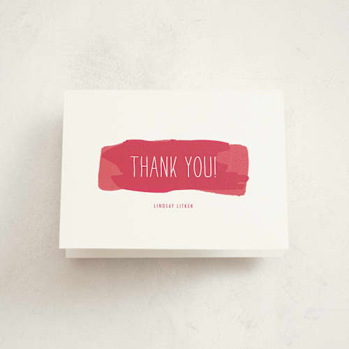 This is a blush kids thank you cards with standard by Shari Margolin called watercolor strokes printing on strathmore in standard