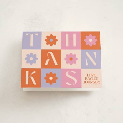 This is a bubblegum kids thank you cards with standard by Jenna Holcomb called checked printing on strathmore in standard