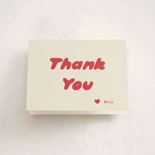 This is a cherry kids thank you cards with standard by Ani Somi called bubble gum printing on strathmore in standard