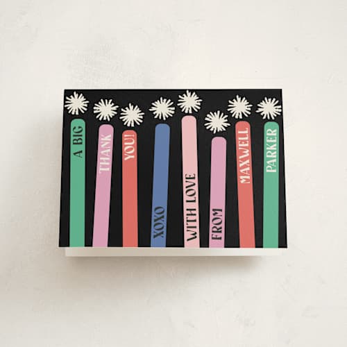 This is a confetti thank you cards with standard by Jenna Holcomb called birthday candles printing on strathmore in standard
