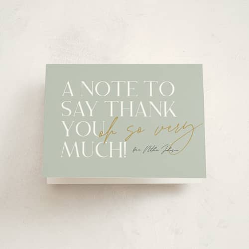 This is a sage thank you cards with standard by Stephanie Hawkes called cheers! printing on strathmore in standard