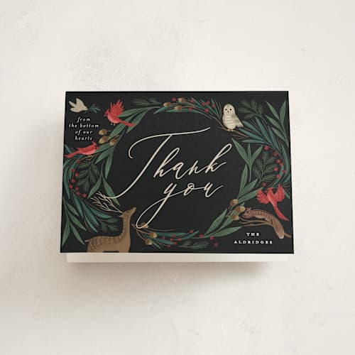 This is a holly berry thank you cards with standard by Grae called holiday faunae printing on strathmore in standard