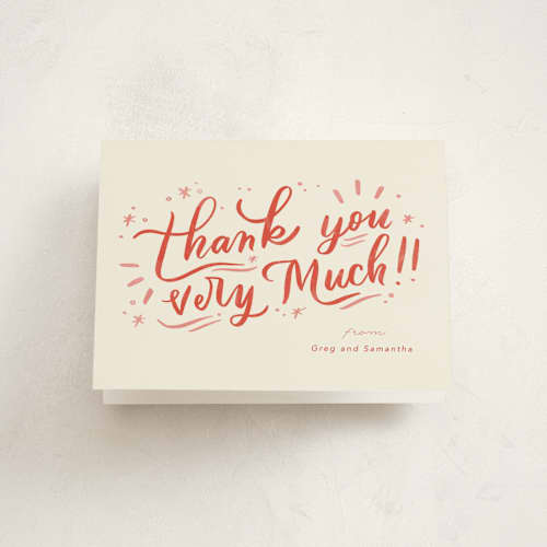 This is a peppermint thank you cards with standard by Stephanie Hawkes called very merry party printing on strathmore in standard