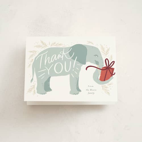This is a juniper thank you cards with standard by Alethea and Ruth called white elephant present printing on strathmore in standard