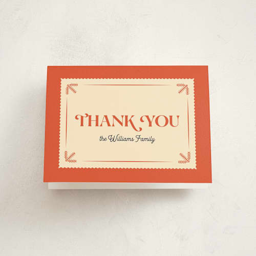 This is a persimmon thank you cards with standard by Robert and Stella called vintage christmas printing on strathmore in standard
