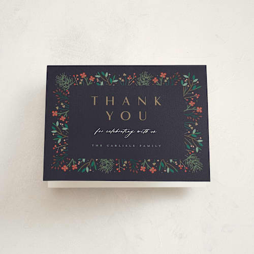 This is a midnight thank you cards with standard by Erica Krystek called modern holiday party printing on strathmore in standard