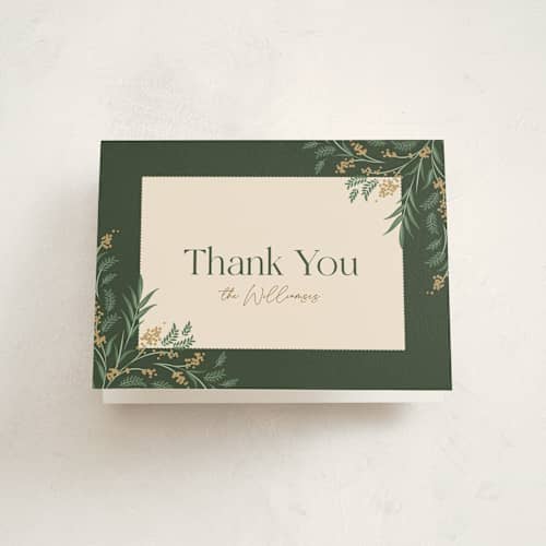 This is a pine thank you cards with standard by Robert and Stella called draped garland printing on strathmore in standard