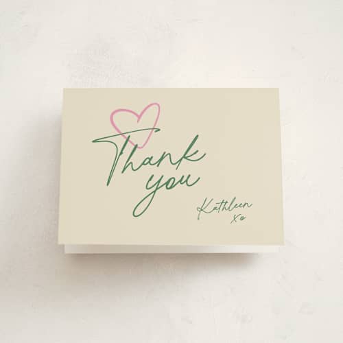 This is a preppy green thank you cards with standard by Inkblot Design called casual bloom printing on strathmore in standard