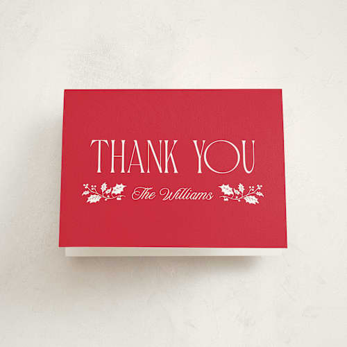 This is a poinsettia thank you cards with standard by Robert and Stella called holly border printing on strathmore in standard
