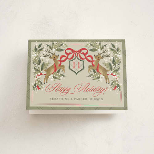 This is a latte thank you cards with standard by Jackie Crawford called reindeer crest printing on strathmore in standard