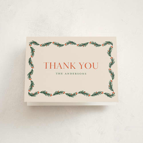 This is a balsam fir thank you cards with standard by Claudia Orengo called garland printing on strathmore in standard