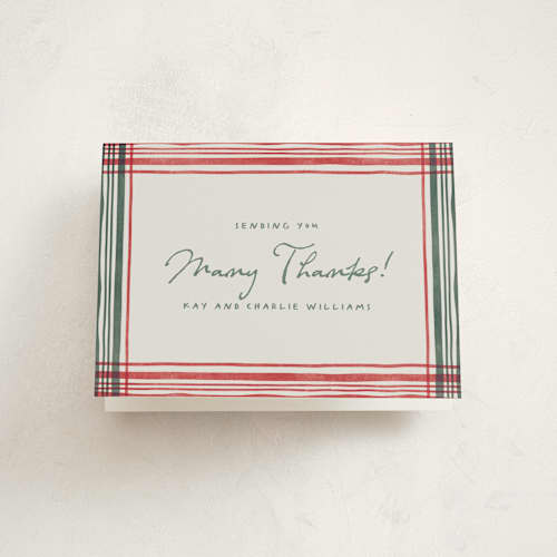 This is a berry thank you cards with standard by Chris Griffith called holiday linen printing on strathmore in standard