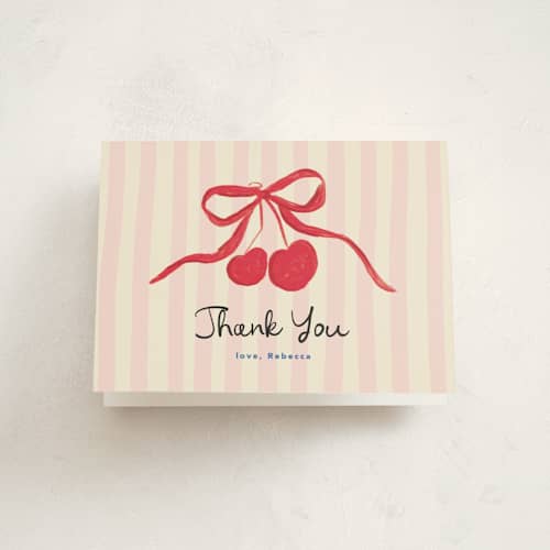 This is a cherry thank you cards with standard by Creo Study called mon cherie printing on strathmore in standard