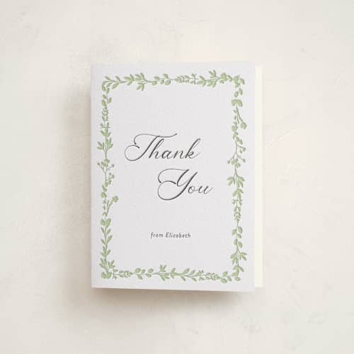 This is a matcha | soft black baby shower thank you cards with letterpress by Susan Moyal called flower garden printing on coventry320 in standard
