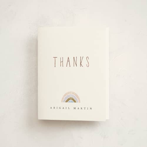 This is a latte baby thank you cards with foil pressed by Nicole Whiddon called afloat printing on strathmore in standard
