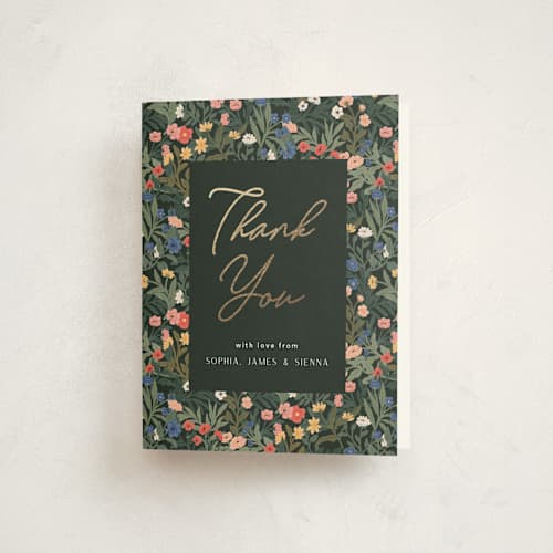 This is a forest baby thank you cards with foil pressed by Elly called wildflowers printing on strathmore in standard