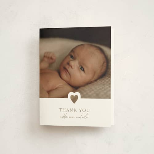 This is a fawn baby thank you cards with foil pressed by Jen Tips called our little sweetheart printing on strathmore in standard