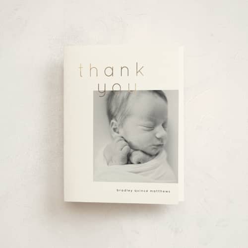 This is a cloud baby thank you cards with foil pressed by Lori Wemple called arrival printing on strathmore in standard