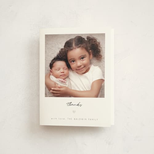 This is a spruce baby thank you cards with gloss press by Emily Sabol Goss called simple signature printing on strathmore in standard