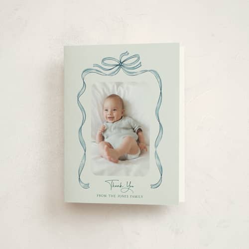 This is a mint baby thank you cards with standard by Paper Sun Studio called tied together printing on strathmore in standard