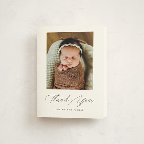 This is a pearl baby thank you cards with standard by Pixel and Hank called simply lovely printing on strathmore in standard