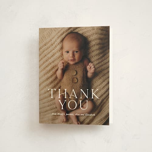 This is a powder baby thank you cards with standard by Melissa Egan of Pistols called refined printing on strathmore in standard