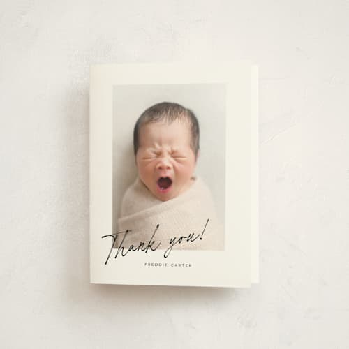 This is a dove baby thank you cards with standard by Paula Pecevich called nickname printing on strathmore in standard