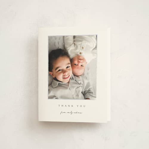 This is a shadow baby thank you cards with standard by Kasia Labocki called border printing on strathmore in standard