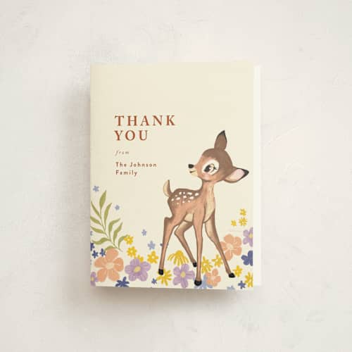 This is a cream baby thank you cards with standard by Cass Loh called disney's magical bambi printing on strathmore in standard