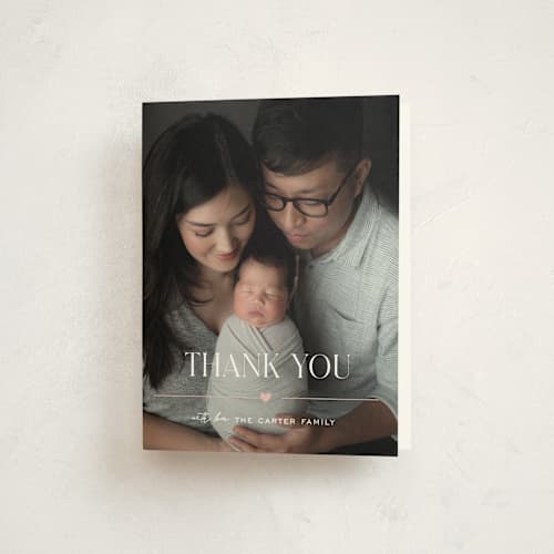 This is a blush baby thank you cards with standard by Pixel and Hank called heart printing on strathmore in standard