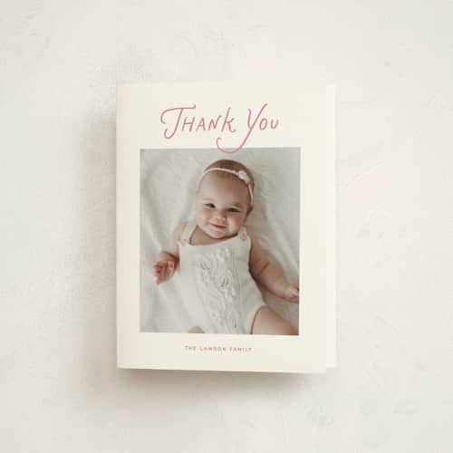 This is a petal baby thank you cards with standard by Kelly Watkins called nostalgic printing on strathmore in standard