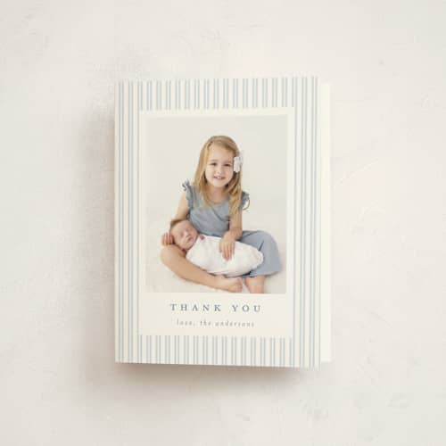 This is a sky baby thank you cards with standard by Jennifer Holbrook called pinstripe frame printing on strathmore in standard