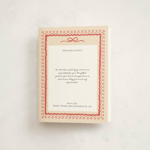 This is a latte baby thank you cards with standard by Kartika Paramita called vintage love bow printing on strathmore in standard