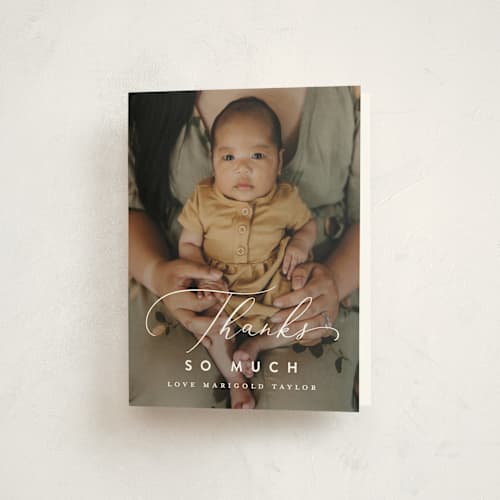 This is a linen baby thank you cards with standard by Erica Krystek called modern meet printing on strathmore in standard