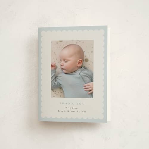 This is a sky baby thank you cards with standard by Nicoletta Savod called charmed printing on strathmore in standard