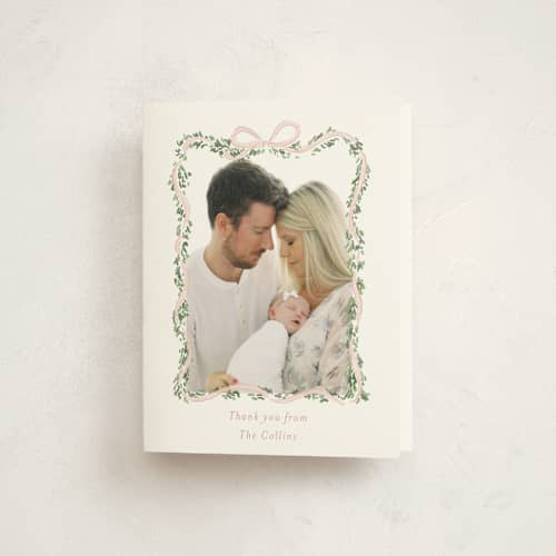 This is a blush baby thank you cards with standard by Itsy Belle Studio called ribbonly frame printing on strathmore in standard