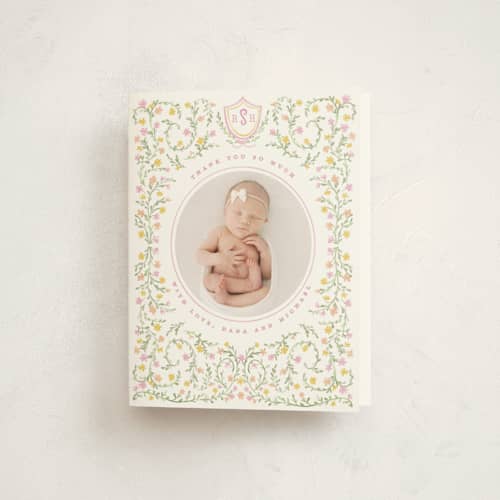 This is a cotton candy baby thank you cards with standard by Creo Study called cottagecore printing on strathmore in standard