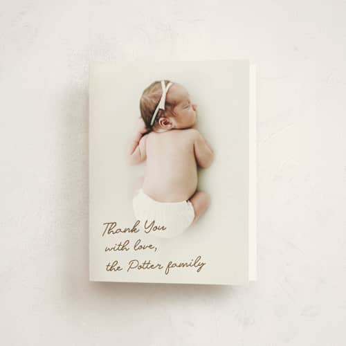 This is a bark baby thank you cards with standard by AK Graphics called signed with love printing on strathmore in standard