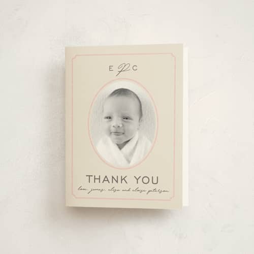 This is a petal baby thank you cards with standard by Melissa Egan of Pistols called prim printing on strathmore in standard