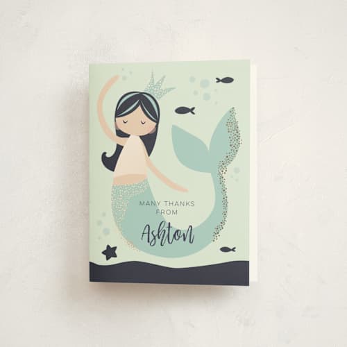 This is a deep sea thank you cards with foil pressed by peetie design called glitter mermaid printing on strathmore in standard