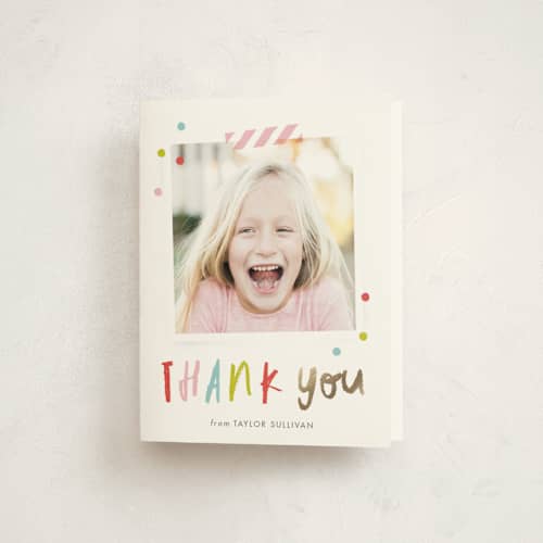 This is a bubblegum thank you cards with foil pressed by Stacey Meacham called confetti bash printing on strathmore in standard
