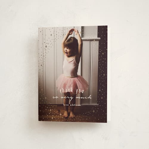 This is a gold thank you cards with foil pressed by Angela Garrick called pixie printing on strathmore in standard