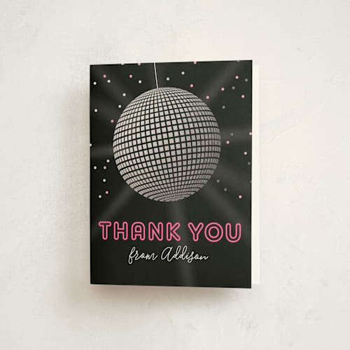 This is a raspberry thank you cards with foil pressed by Kelly Nasuta called dance party printing on strathmore in standard